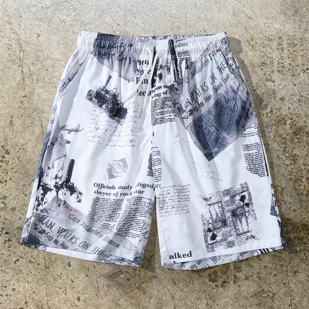 Pictorial print shorts men and women couples retro loose sports seaside vacation beach pants