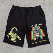 Skull and Scorpion Graphic Print Drawstring Shorts