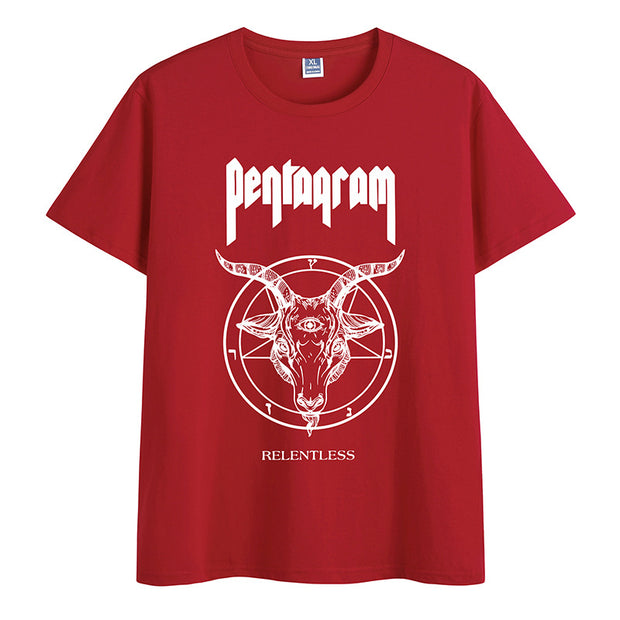 Cotton round neck literary print short-sleeved T-shirt