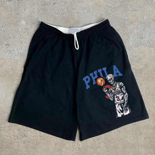 Skull print street style track shorts