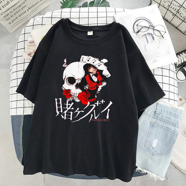 Skull pattern loose couple design T-shirt