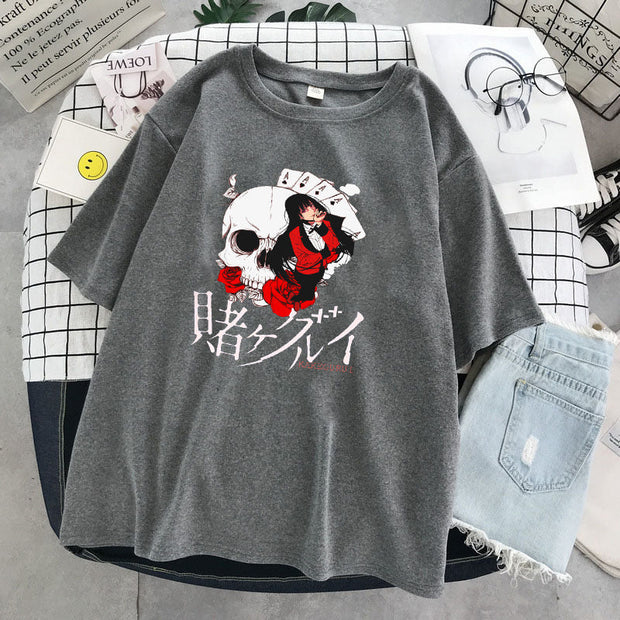 Skull pattern loose couple design T-shirt