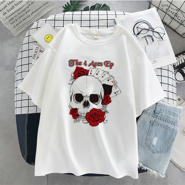 Skull pattern loose couple design T-shirt
