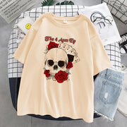Skull pattern loose couple design T-shirt