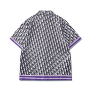 Tide brand casual print striped stand-up collar loose short-sleeved shorts suit