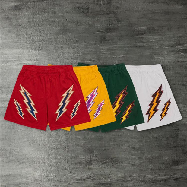 Street style track shorts with double lightning print