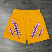 Street style track shorts with double lightning print