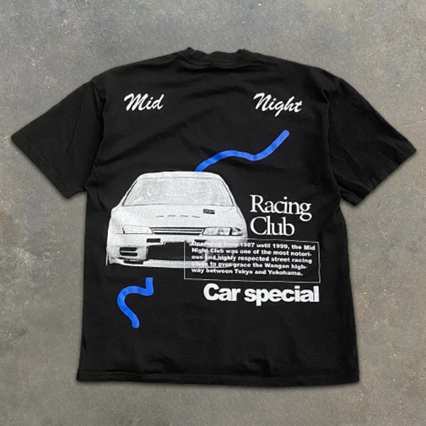 Short-sleeved T-shirt with car slogan graphic print
