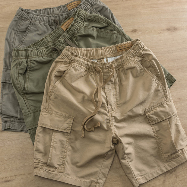 Multi Pocket Elastic Waist Cargo Shorts Casual Cropped Pants