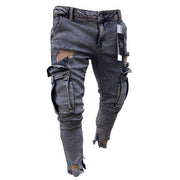 Trendy knee ripped zipper pencil denim trousers