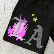 graphic print elastic shorts