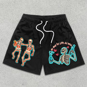 Skull Graphic Print Elastic Shorts