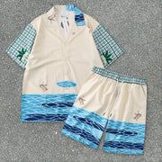 Casual Printing Cartoon Digital Loose Short Sleeve Shirt Shorts Set