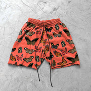 Premium Orange Butterfly Print Casual Street Shorts