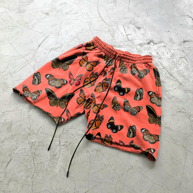 Premium Orange Butterfly Print Casual Street Shorts