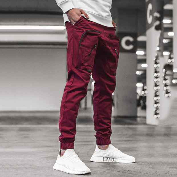 Men's workwear trousers, woven multi-pocket casual pants, drawstring pants