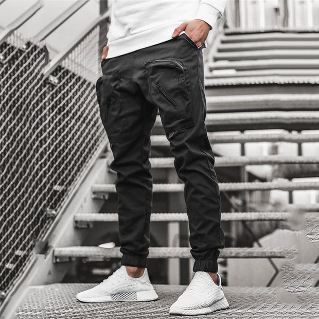Men's workwear trousers, woven multi-pocket casual pants, drawstring pants