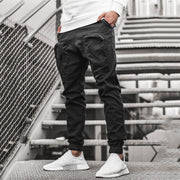 Men's workwear trousers, woven multi-pocket casual pants, drawstring pants