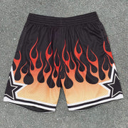 Flame print street mesh sports shorts