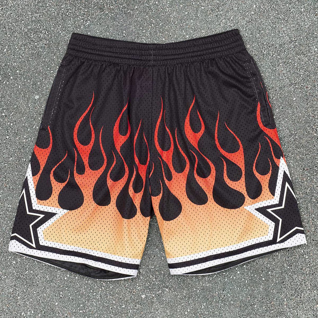 Flame print street mesh sports shorts