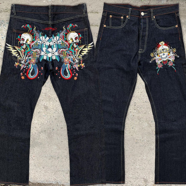 Casual western cowboy skull cobra love retro jeans