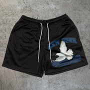 New York Peace Print Mesh Shorts