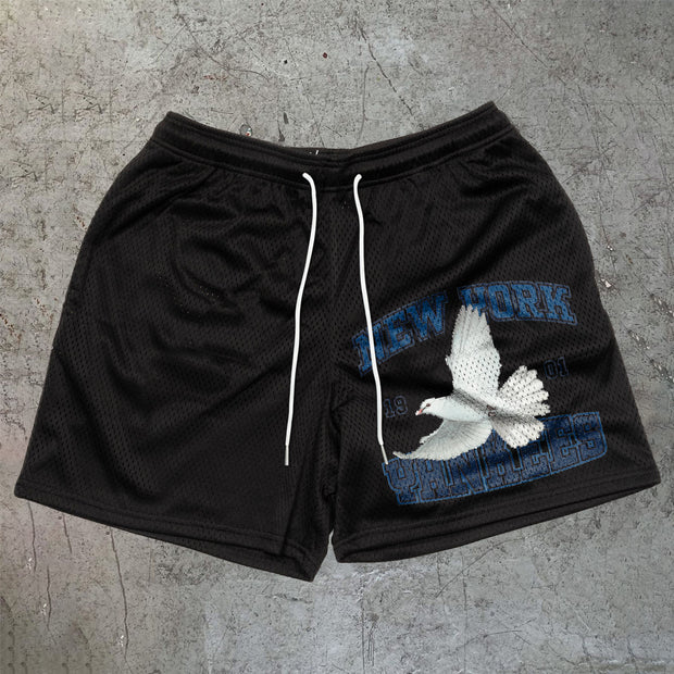 New York Peace Print Mesh Shorts