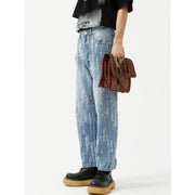 Frayed design straight leg fashion loose casual jeans men