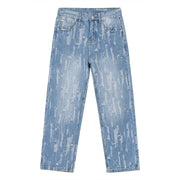 Frayed design straight leg fashion loose casual jeans men