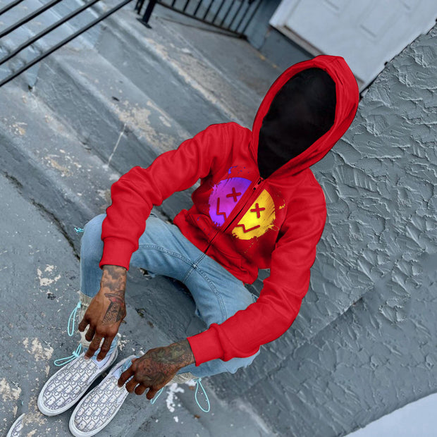 Casual Smiley Print Long Sleeve Cardigan Hoodie