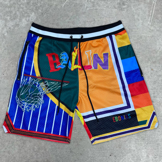 Street Contrast Fashion Sports Mesh Shorts