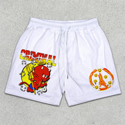 Devil Peace Graphic Print Elastic Shorts