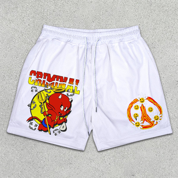 Devil Peace Graphic Print Elastic Shorts
