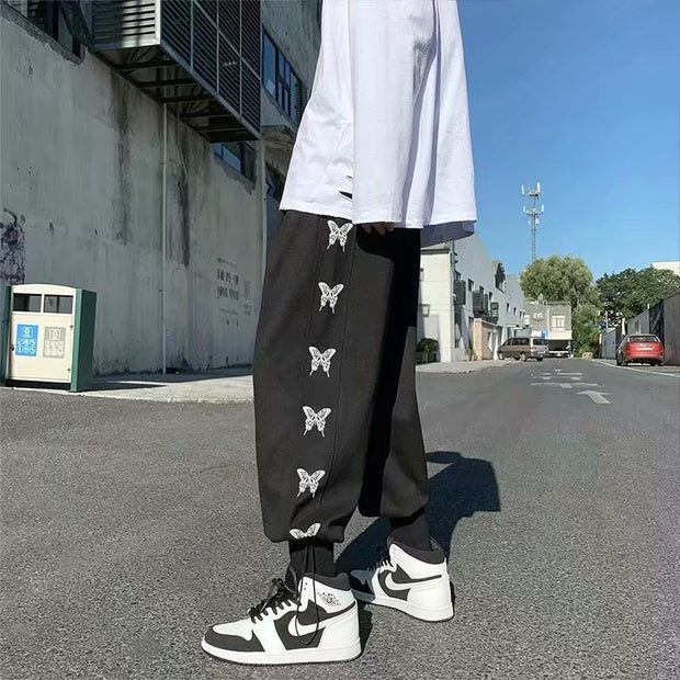 Side row butterfly print sports trousers Hong Kong style
