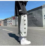 Side row butterfly print sports trousers Hong Kong style