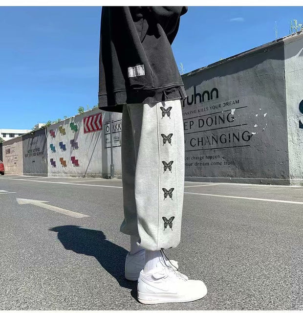 Side row butterfly print sports trousers Hong Kong style