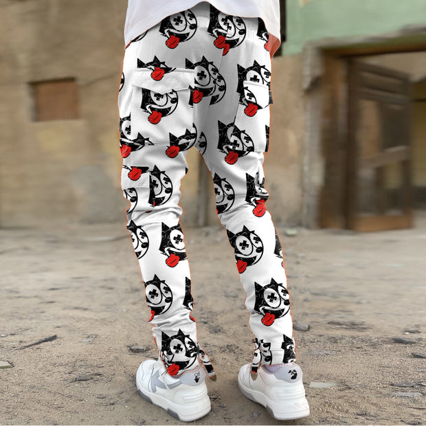 Cartoon pattern street perforated lace-up slim overalls