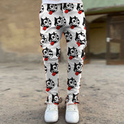 Cartoon pattern street perforated lace-up slim overalls