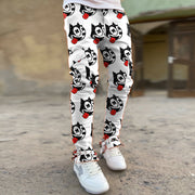 Cartoon pattern street perforated lace-up slim overalls