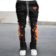 Flame-print street flare slim-fit trousers