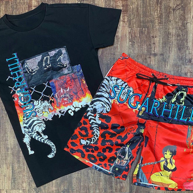 Street personality printed short-sleeved casual suit
