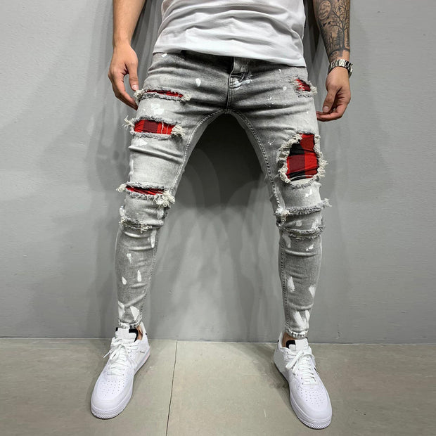 Men's slim ripped pencil pants new men's paint jeans