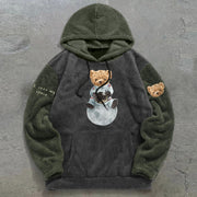 Astronaut Bear Colorblock Retro Plush Hoodie