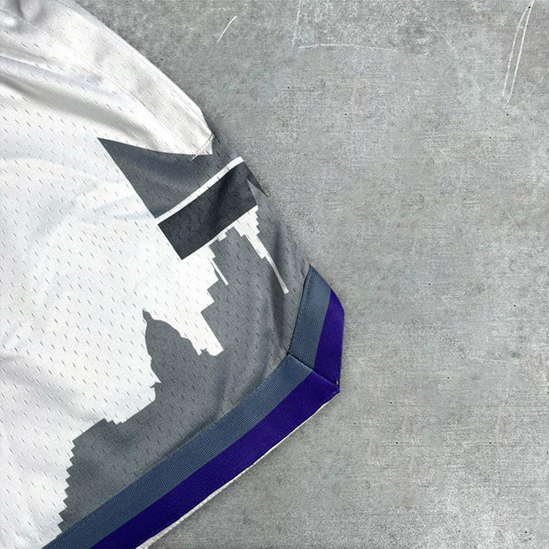 statement-print varsity track shorts