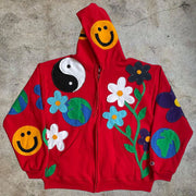 Casual Art Design Pattern Long Sleeve Hooded Cardigan Sweater