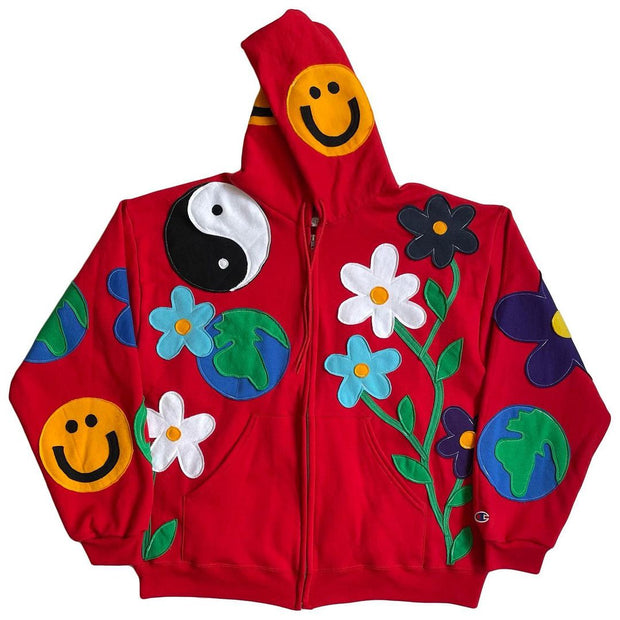 Casual Art Design Pattern Long Sleeve Hooded Cardigan Sweater