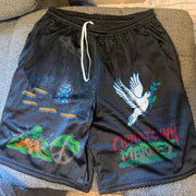 Fashion retro hip-hop street style print shorts