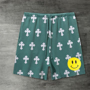 Cross-print casual loose edge sports shorts
