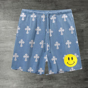 Cross-print casual loose edge sports shorts