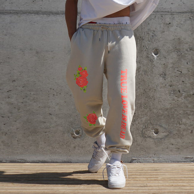 Trendy Vintage Print Casual Drawstring Pants